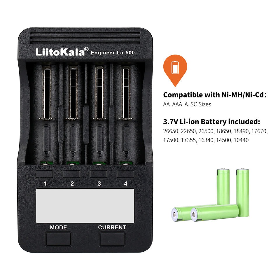 Picture of Liitokala Lii-500 4 Slots Smart Intelligent Battery Charger Kit For 3.7V Li-Ion & 1.2V Ni-Mh Rechargeable Battery Lcd Display Picture of Liitokala Lii-500 4 Slots Smart Intelligent Battery Charger Kit For 3.7V Li-Ion & 1.2V Ni-Mh Rechargeable Battery Lcd Display