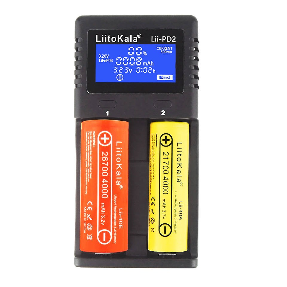 Picture of Liitokala Lii-PD2 18650 Charger 1.2V 3.7V 3.2V 3.85V AA/AAA 26650 10440 14500 16340 18350 Smart Charger  LIITOKALA LII-PD2 Smart Battery Charger for 18650 26650 21700 NiMH Lithium Rechargeable Batteries 2 Slots Independent Charging Picture of Liitokala Lii-PD2 18650 Charger 1.2V 3.7V 3.2V 3.85V AA/AAA 26650 10440 14500 16340 18350 Smart Charger  LIITOKALA LII-PD2 Smart Battery Charger for 18650 26650 21700 NiMH Lithium Rechargeable Batteries 2 Slots Independent Charging