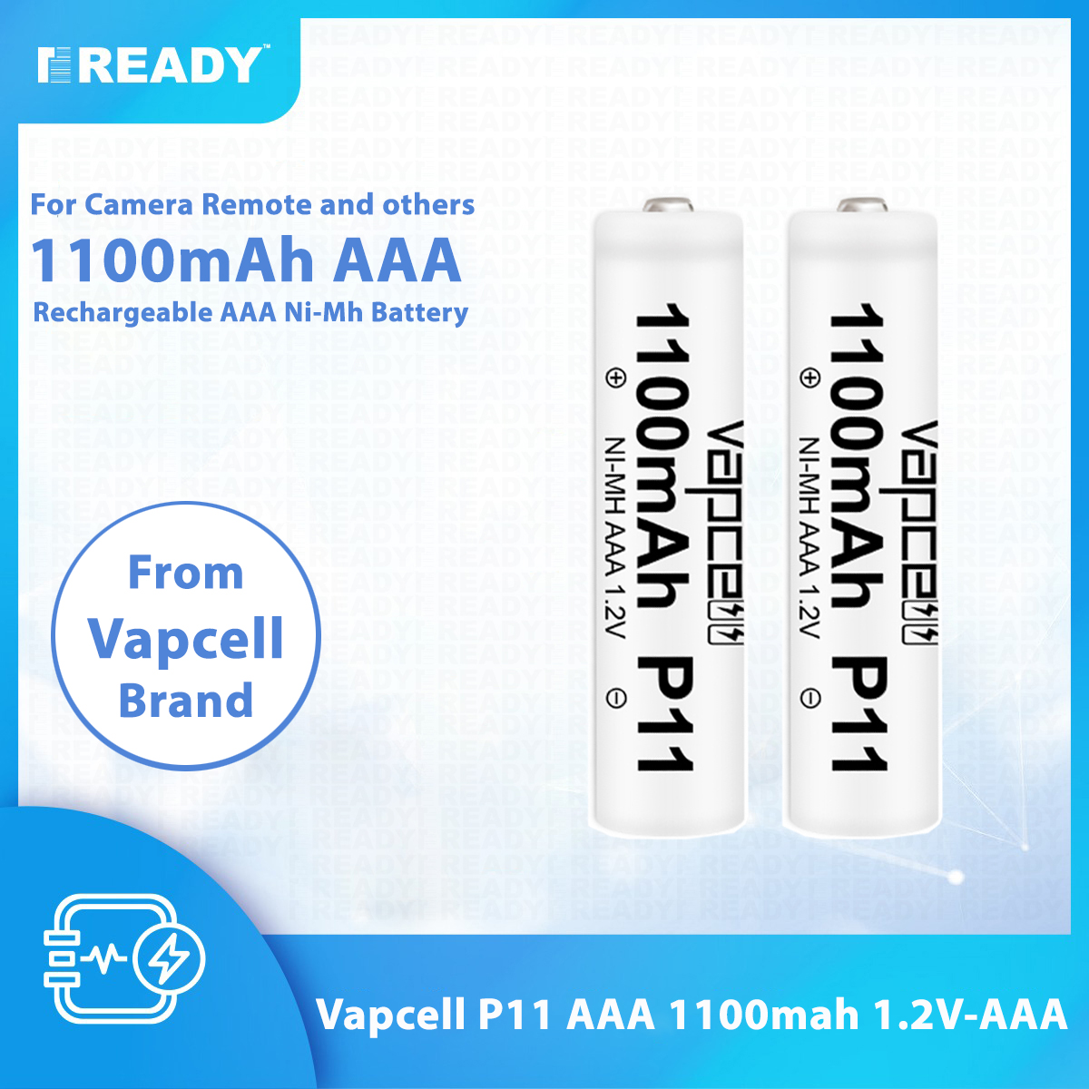 Picture of AAA Rechargeable Battery, Vapcell AAA Ni-Mh Battery 1.2V AAA NiMh Rechargeable Battery with 1200 Cycle for Flashlight Headlamp Camera- 2pcs AAA