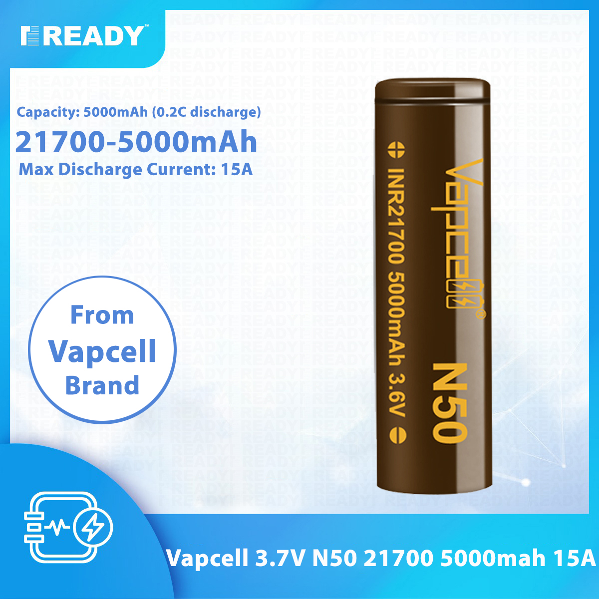 Picture of Vapcell 3.7V N50 21700 5000mah 15A Battery 1pcs