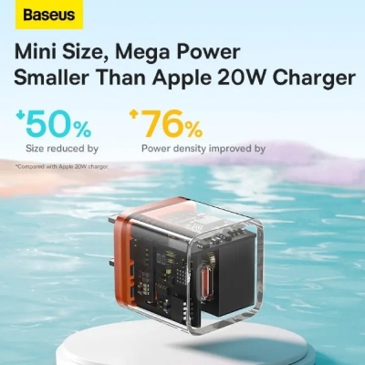 Picture of Baseus Charger 20W For Apple Iphone 15 14 13 12 11 Series GaN5 Fast Charger 1C CN Adapter Amber Orange CCGP170007 by READY ELECTRONICS