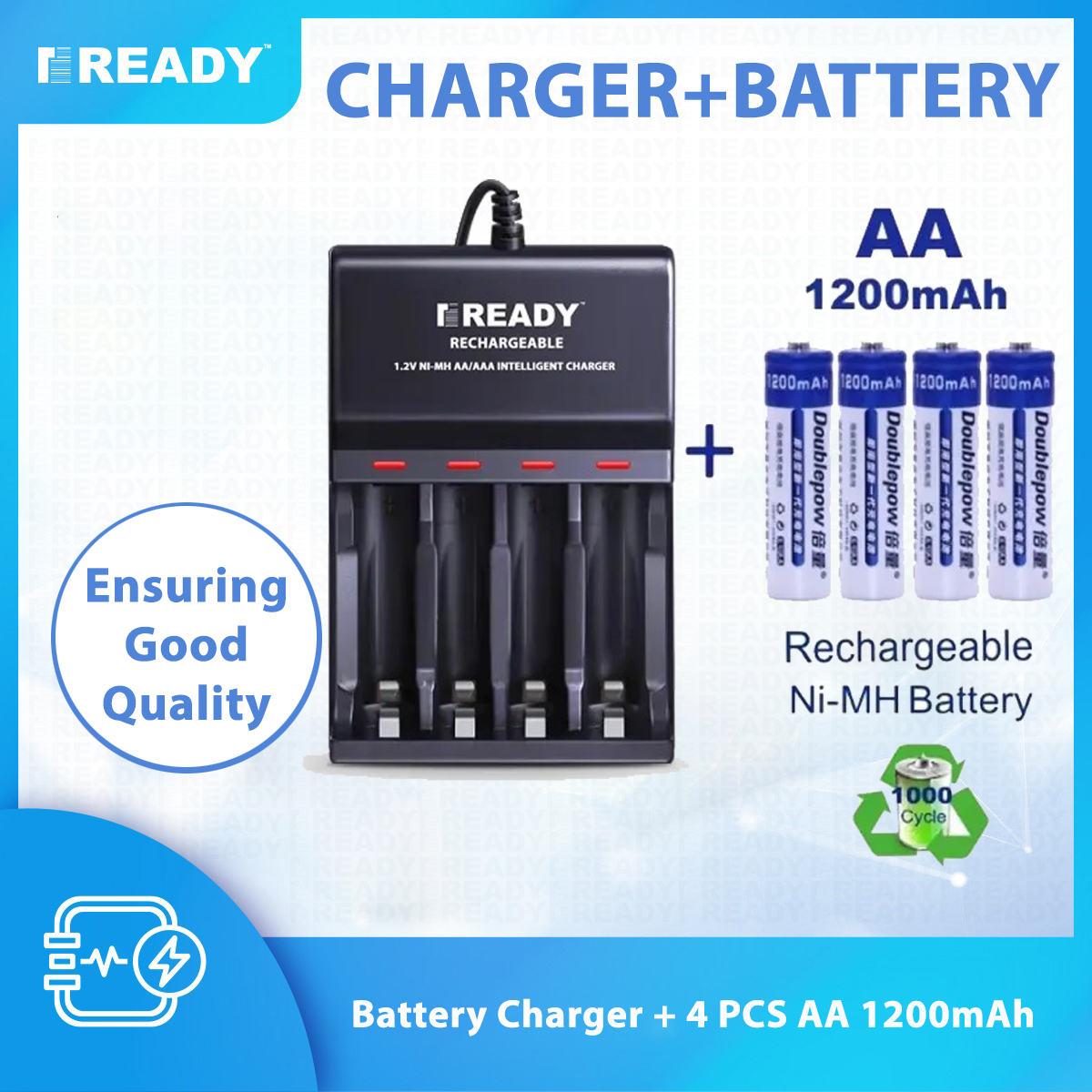Picture of Battery Charger + 4 PCS AA 1200mAh Rechargeable Battery Combo Pack
