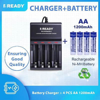 Picture of Battery Charger + 4 PCS AA 1200mAh Rechargeable Battery Combo Pack