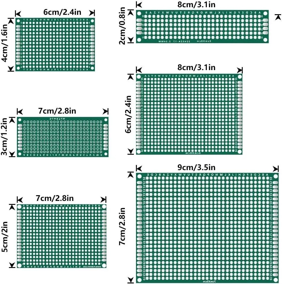 Picture of Double Sided PCB Board Prototype Kit 6 Sizes Universal Printed Circuit Protoboard for DIY Soldering Project- Selected one will be given