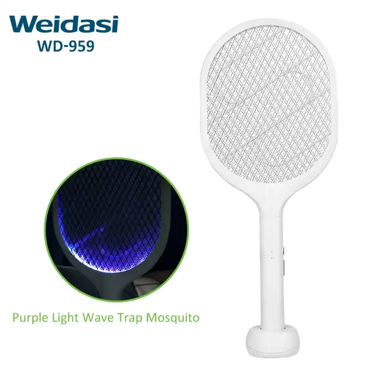 Picture of READY ELECTRONICS Presents Weidasi WD-959 Mosquito Bat Rechargeable with Lure Light Insect bugs Lamp Stand Holder USB Charging Cable Included Electric Swatter Lithium Ion Battery WD 959