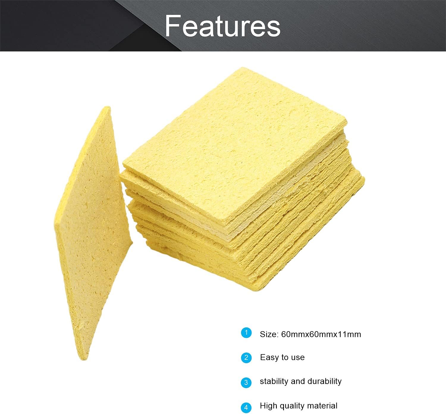 Picture of 2pcs Soldering Sponge 60mm x 60mm for Iron Tips, Soldering Iron Cleaning Sponge Solder Tip Welding Clean Pads, Yellow Square Picture of 2pcs Soldering Sponge 60mm x 60mm for Iron Tips, Soldering Iron Cleaning Sponge Solder Tip Welding Clean Pads, Yellow Square