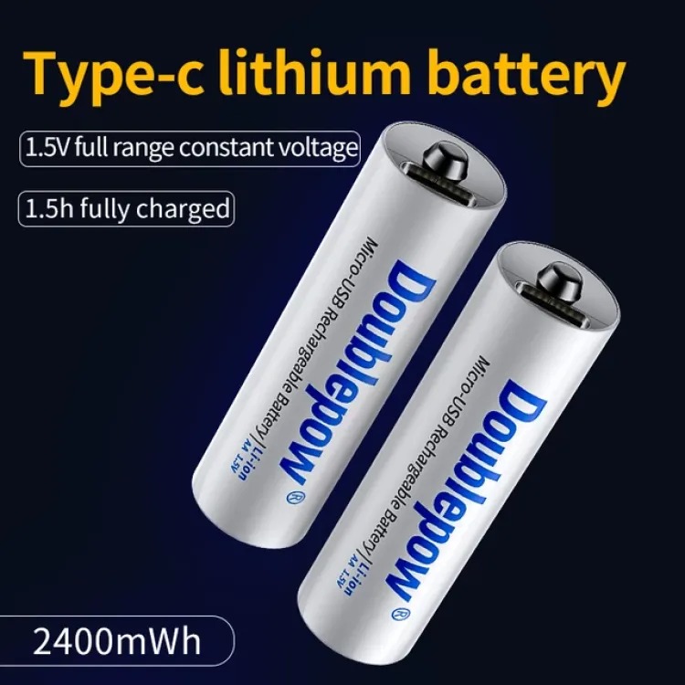 Picture of 1.5V Type C 2400mWh lithium Li-Ion 1.5 volt battery size aa rechargeable battery with Micro Type C- 2pcs