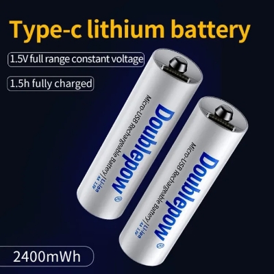Picture of 1.5V Type C 2400mWh lithium Li-Ion 1.5 volt battery size aa rechargeable battery with Micro Type C- 2pcs