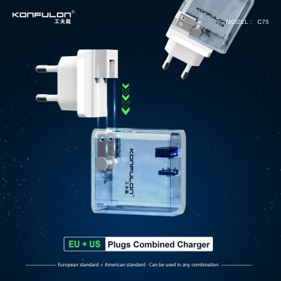 Picture of Konfulon GaN 65W super fast charger small size folding pin design mobile phone laptop charger combination EU&US