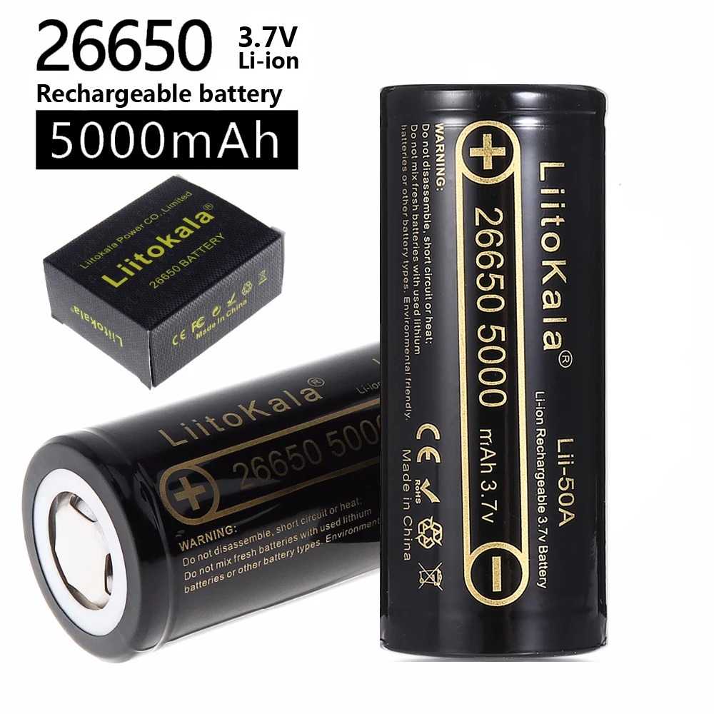 Picture of LiitoKala Lii-50A 26650 5000mAh 3.7V Li-ion Rechargeable Battery 26650 Lithium ion Battery- 1pcs