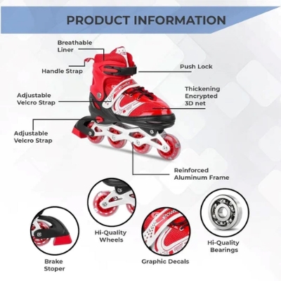 Picture of Inline roller skates shoes 1 Pair (38-41)- Red Color - Sports & Fitness