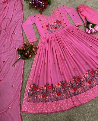 Picture of Indian Georgette Stitched 4-Piece Shalwar Kameez - Elegant Traditional Wear
