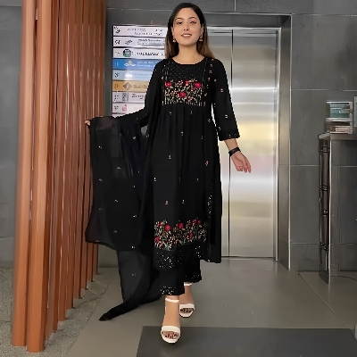Picture of Indian Georgette Stitched 4-Piece Shalwar Kameez - Elegant Traditional Wear