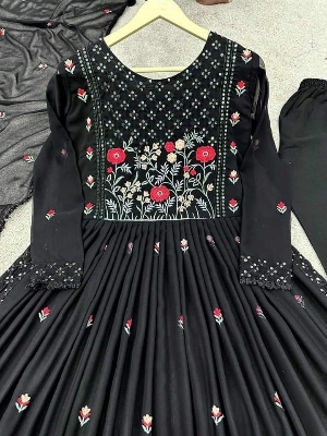 Picture of Indian Georgette Stitched 4-Piece Shalwar Kameez - Elegant Traditional Wear