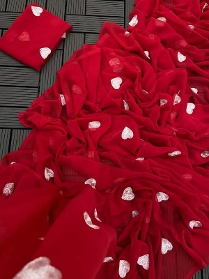 Picture of HEART SHAPE EMBRIODERY GEORGATE SAREE FOR WOMEN WITH BLOUSE
