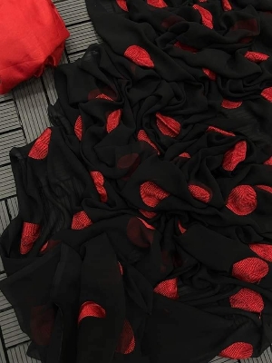 Picture of HEART SHAPE EMBRIODERY GEORGATE SAREE FOR WOMEN WITH BLOUSE