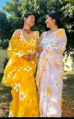 Picture of Georgette organza Febric saree for women with blouse