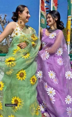 Picture of Georgette organza Febric saree for women with blouse