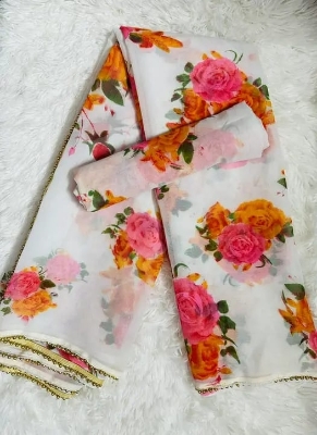 Picture of Georgette Pearl Lace Saree with Blouse – Printed Design, 5.5m Length, Free Blouse Size