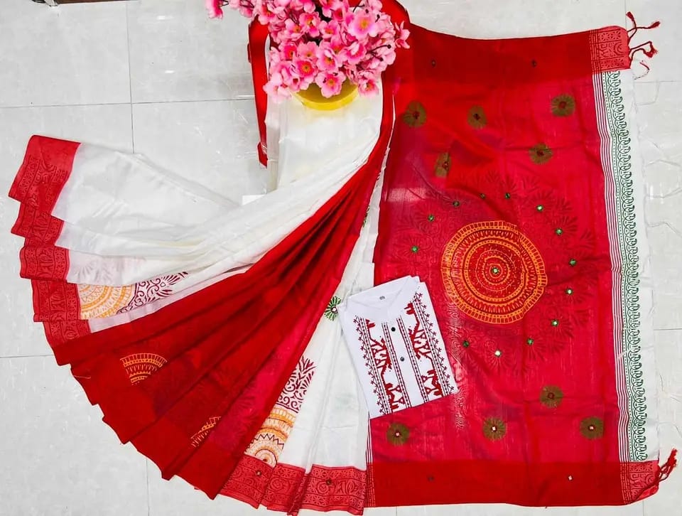 Picture of Women dhupian silk sari and panjabi work dolar print