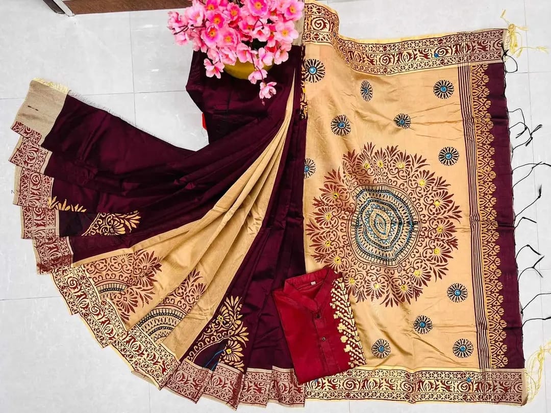 Picture of Women dhupian silk sari and panjabi work dolar print