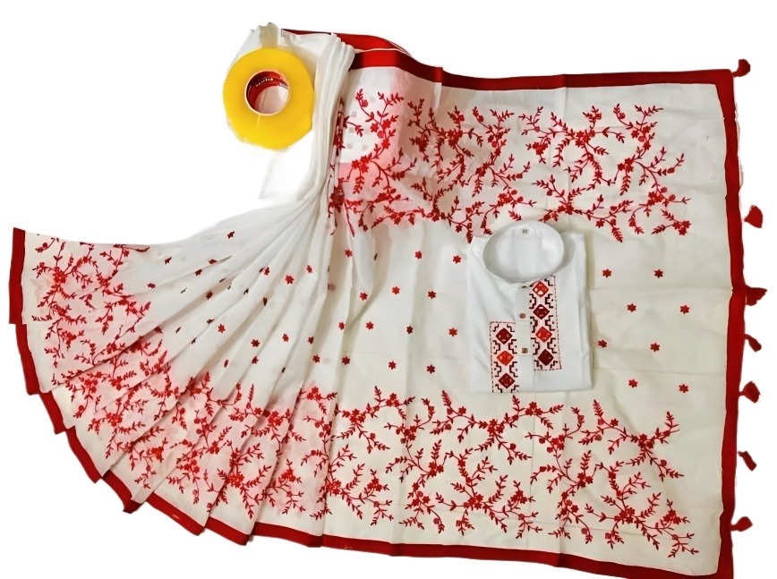Picture of Half silk couple sari and panjabi ambodari and subcotton