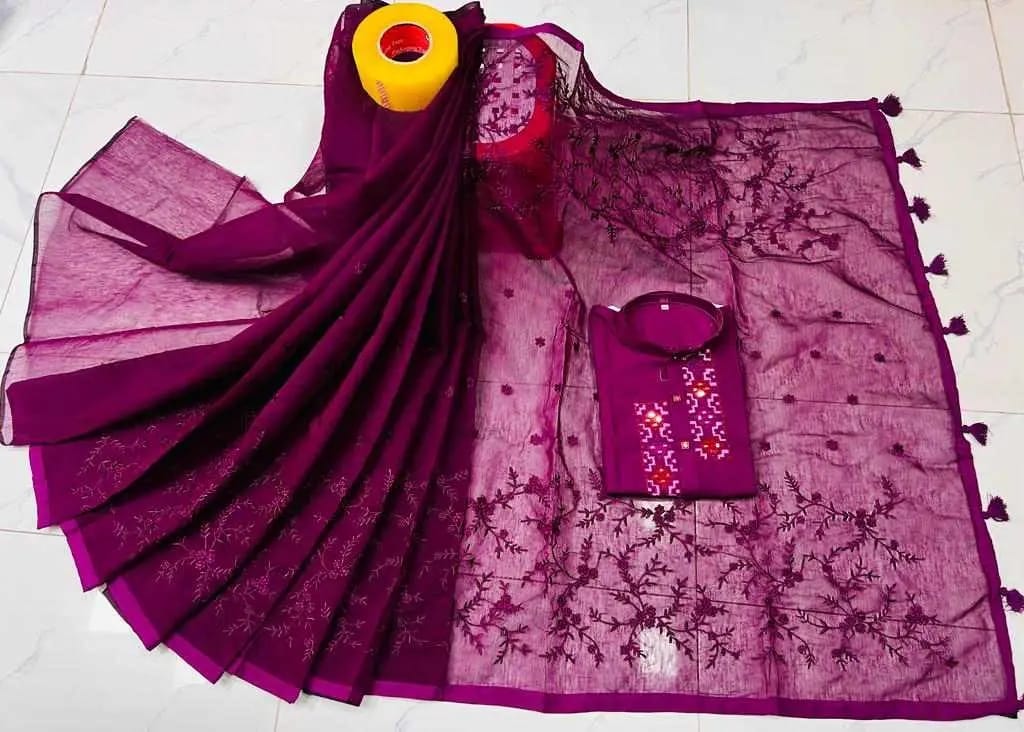 Picture of Half silk couple sari and panjabi ambodari and subcotton