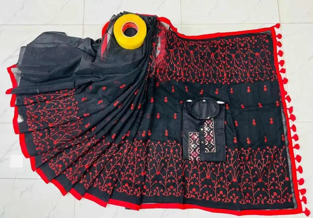 Picture of Half silk couple sari and panjabi ambodari and subcotton