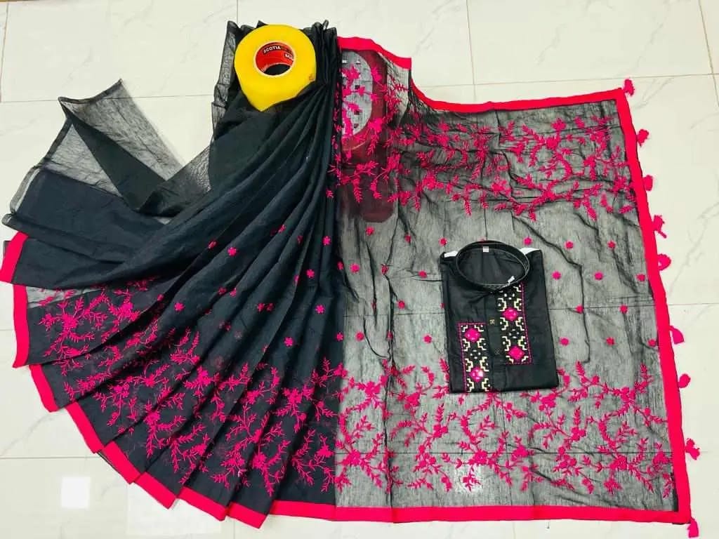 Picture of Half silk couple sari and panjabi ambodari and subcotton