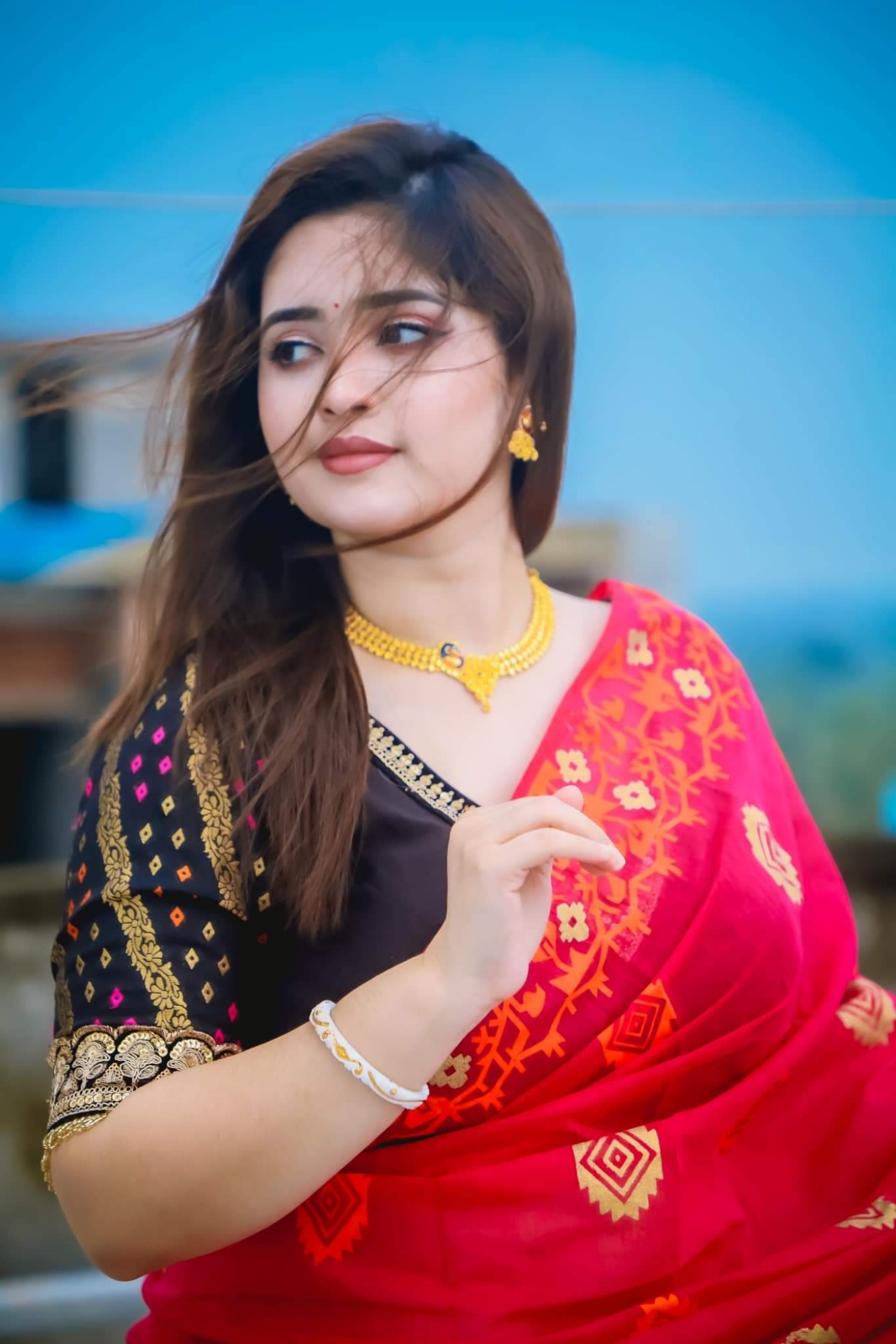 Picture of New half silk skin print for women/Saree women print