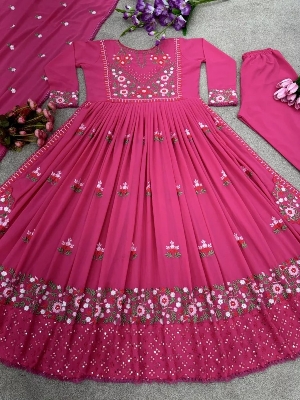 Picture of Indian Gujrati Stitched Four pics Shalwar Kameez with lace for women