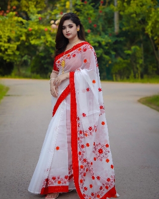 Picture of Dhupian half silk skin print sari for women New /Saree