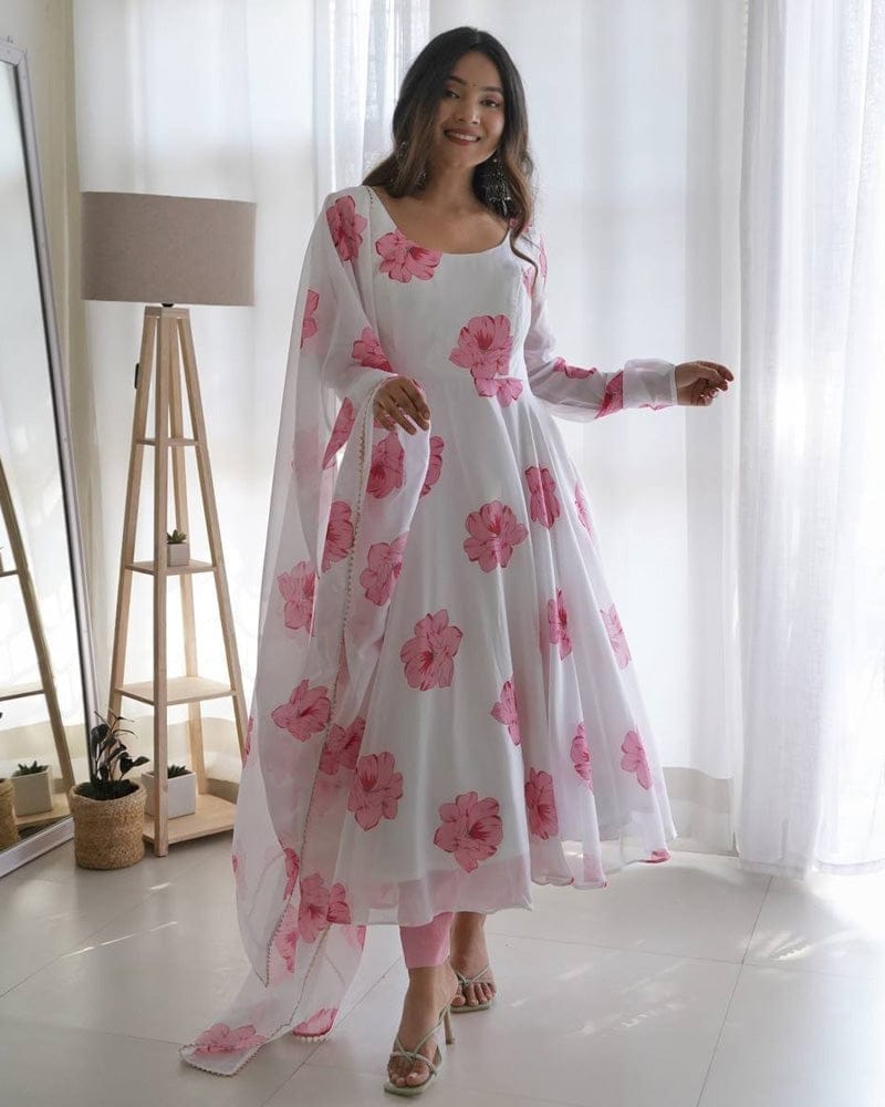 Picture of Linen Ready-Made Gown Designed Long Salwar Kameez Orna - Elegant Three-Piece Dress for Stylish Women/Girls