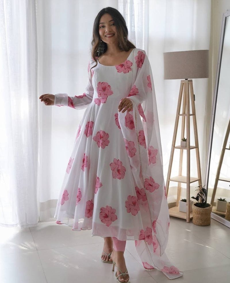 Picture of Linen Ready-Made Gown Designed Long Salwar Kameez Orna - Elegant Three-Piece Dress for Stylish Women/Girls