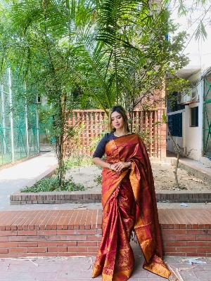 Picture of Elegant Design Best quality Soft Silk Katan Saree Stylish and Fashionable Ethnic Wear