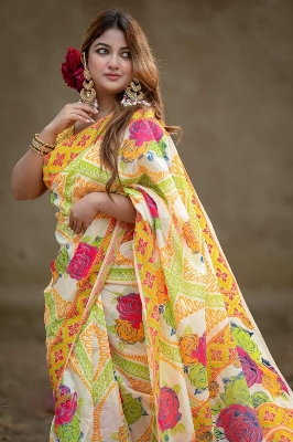 Picture of Exclusive & Stylish Brand New Half] Silk Screen Print Saree for Women - Suitable for All Season and Occasions