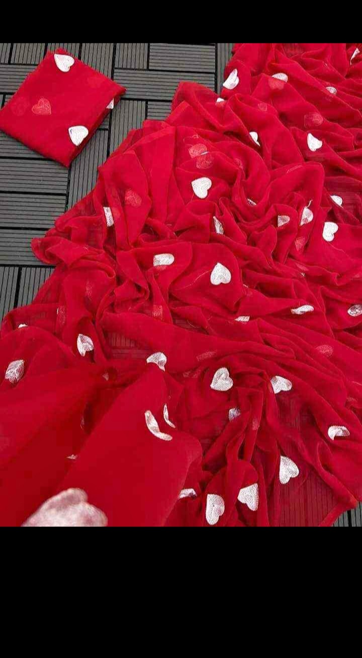 Picture of Heart Shape Embroidered Georgette Saree For Women With Blouse
