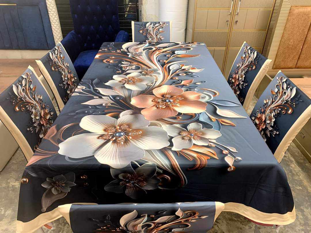 Picture of Digital 3D Print Dining Table Cloth Runner And 6 Chair Cover Set - A Touch Of Elegance To Your Dining Table With Digital Print Tablecloth Runner And Chair Cover Set