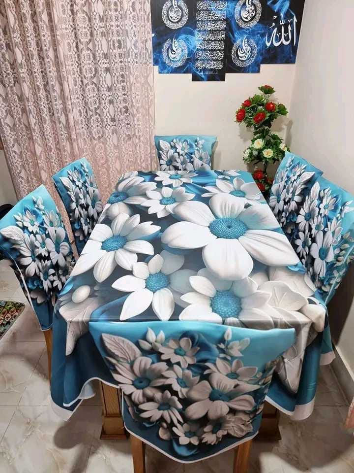 Picture of Digital 3D Print Dining Table Cloth Runner And 6 Chair Cover Set - A Touch Of Elegance To Your Dining Table With Digital