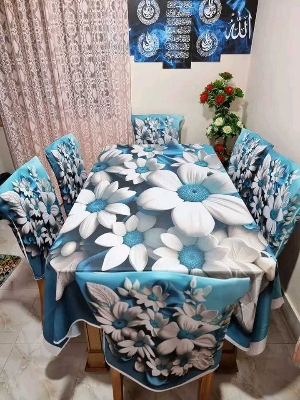 Picture of Digital 3D Print Dining Table Cloth Runner And 6 Chair Cover Set - A Touch Of Elegance To Your Dining Table With Digital