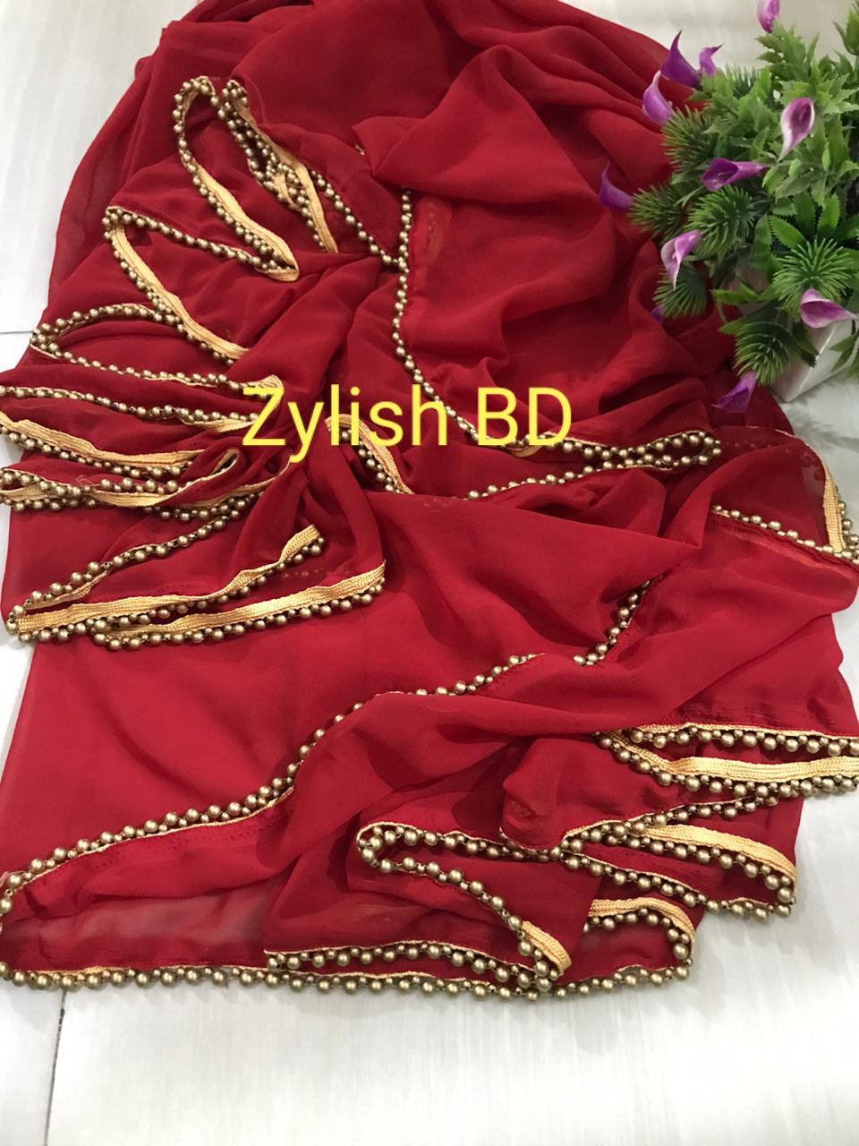 Picture of Georgette parl leace saree with women weight less saree