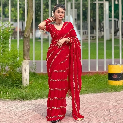 Picture of Exclusive Viral Georgette Saree with Embroidery Work Blouse