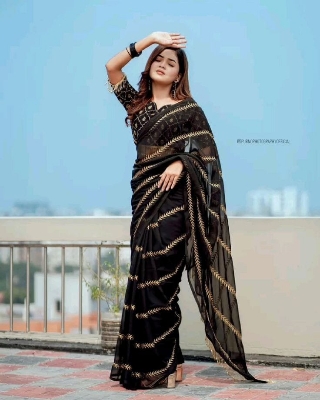 Picture of Exclusive Viral Georgette Saree with Embroidery Work Blouse