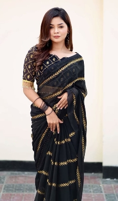 Picture of Exclusive Viral Georgette Saree with Embroidery Work Blouse