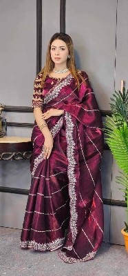 Picture of Shinning pure crystal silk Jimmy choo sarees  with seqnce & zari embroidered all over saree with Jimmychoo  matching heavy coding & seqnce embroidered readymade blouse