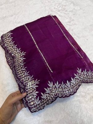 Picture of Shinning pure crystal silk Jimmy choo sarees  with seqnce & zari embroidered all over saree with Jimmychoo  matching heavy coding & seqnce embroidered readymade blouse