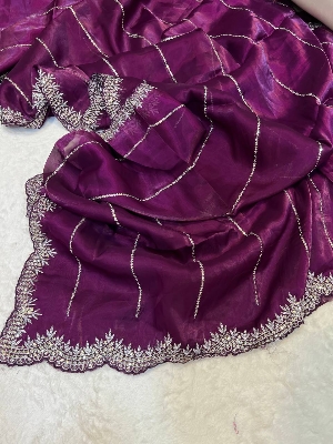 Picture of Shinning pure crystal silk Jimmy choo sarees  with seqnce & zari embroidered all over saree with Jimmychoo  matching heavy coding & seqnce embroidered readymade blouse