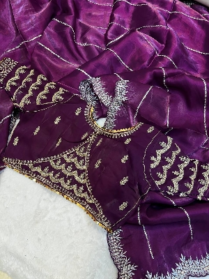 Picture of Shinning pure crystal silk Jimmy choo sarees  with seqnce & zari embroidered all over saree with Jimmychoo  matching heavy coding & seqnce embroidered readymade blouse