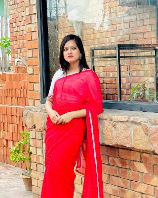 Picture of Lace and stone work Saree New Collection Red Color Fashionable Stylish and Comfortable Georgette lace Saree For Women