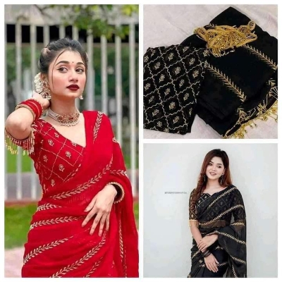 Picture of Exclusive Viral Georgette saree with embroidery work blouse pics